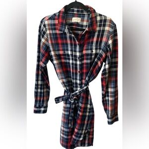 Universal Thread Navy, Red & White Plaid Button-Up Shirt Dress size M
